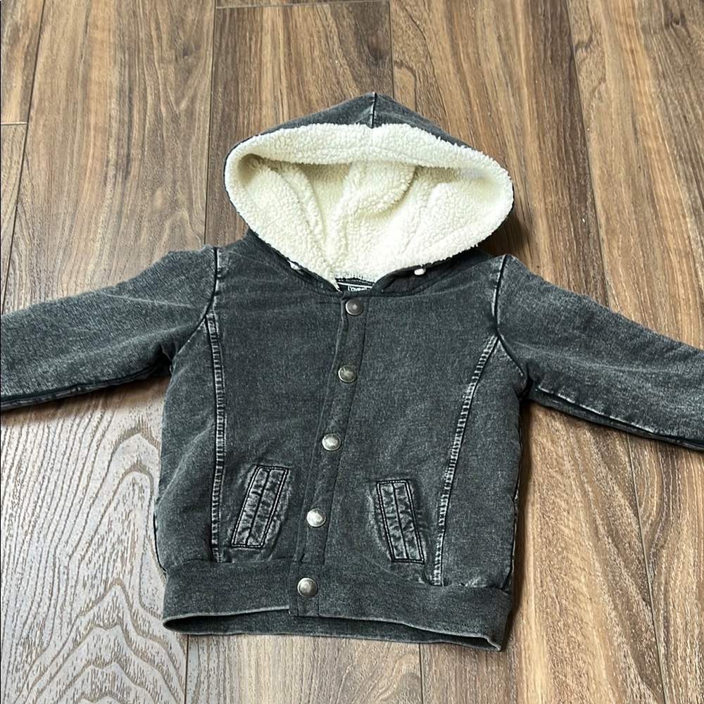 L'ovedbaby Black Jean Jacket with Cozy Hood 12-18 months